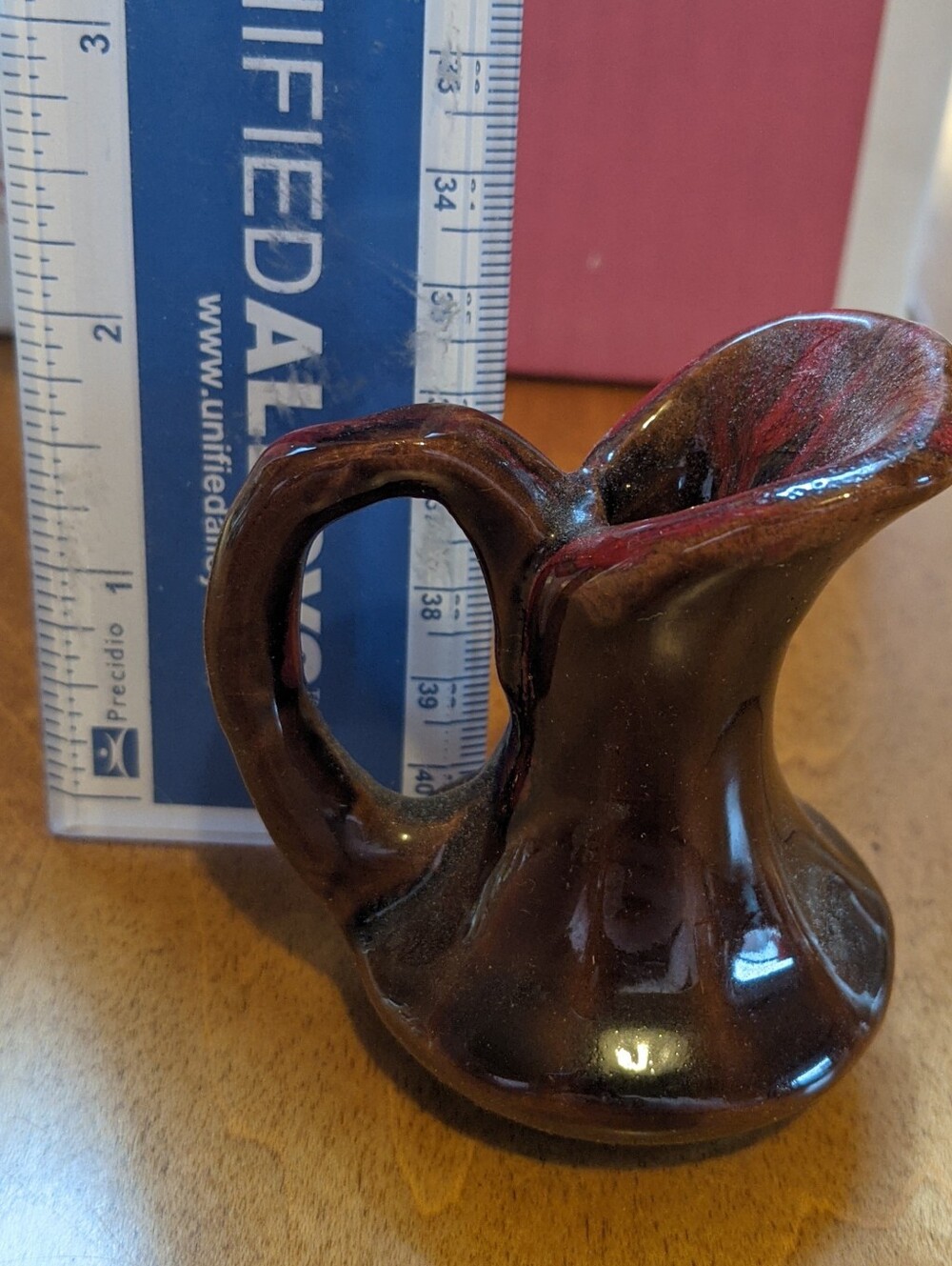 Handmade Vintage Red and Brown Swirl Ceramic Vase